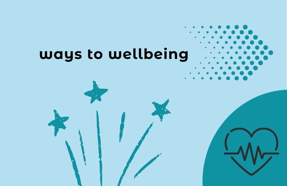 Infographic with a picture of an arrow and stars. Text states. ways to wellbeing.